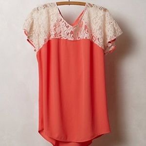 Maeve Coral Lace Anthropologie Blouse